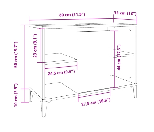 Mueble de lavabo madera ingeniería envejecida 80x33x60 cm