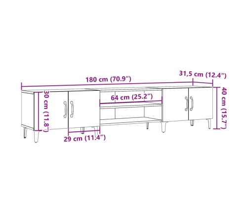 Mueble de TV madera ingeniería madera envejecida 180x31,5x40 cm