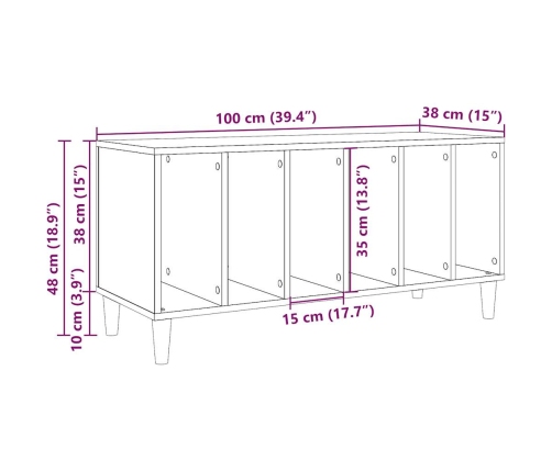 Mueble para discos madera de ingeniería envejecida 100x38x48 cm