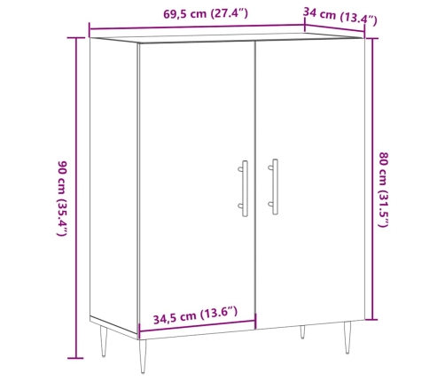 Aparador de madera de ingeniería envejecida 69,5x34x90 cm