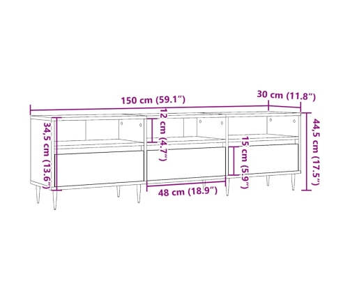 Mueble de TV madera ingeniería madera envejecida 150x30x44,5 cm