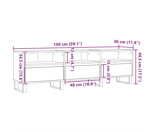 Mueble de TV madera ingeniería madera envejecida 150x30x44,5 cm