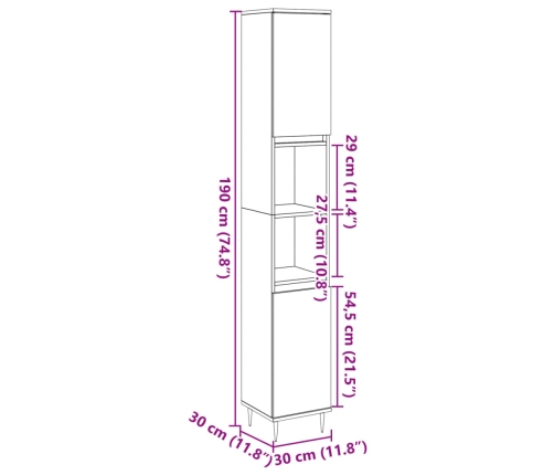 Armario de baño madera de ingeniería envejecida 30x30x190 cm