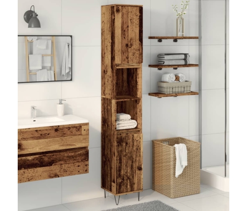 Armario de baño madera de ingeniería envejecida 30x30x190 cm