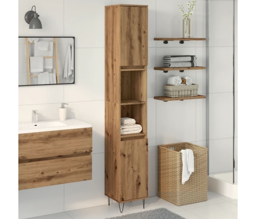 Armario de baño madera contrachapada roble artisan 30x30x190 cm