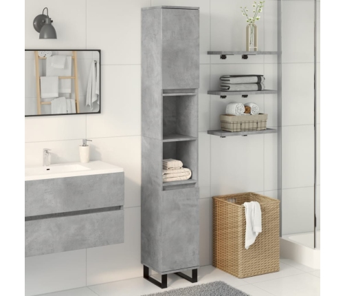 Armario de baño madera contrachapada gris hormigón 30x30x190 cm