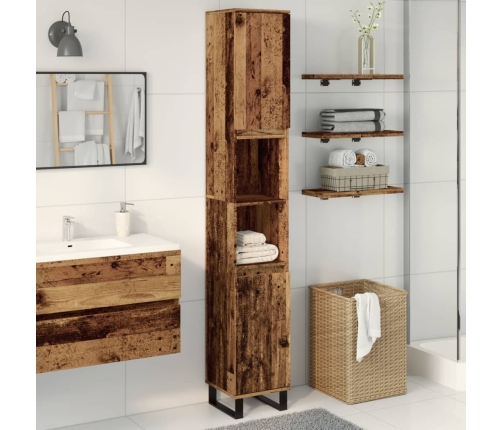 Armario de baño madera de ingeniería envejecida 30x30x190 cm