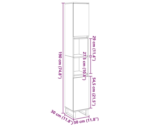 Armario de baño madera contrachapada roble artisan 30x30x190 cm