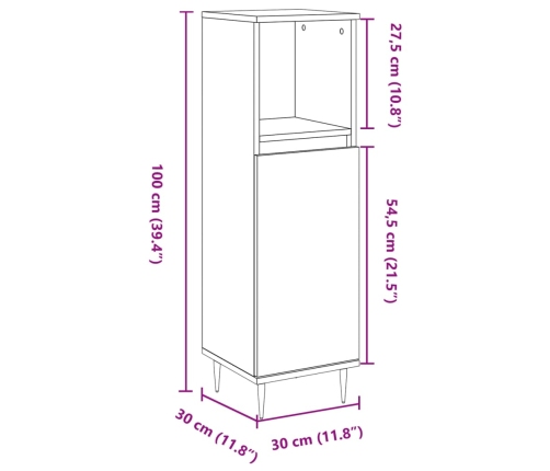 Armario de baño madera contrachapada gris hormigón 30x30x100 cm