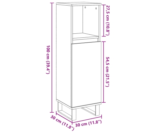 Armario de baño madera de ingeniería envejecida 30x30x100 cm