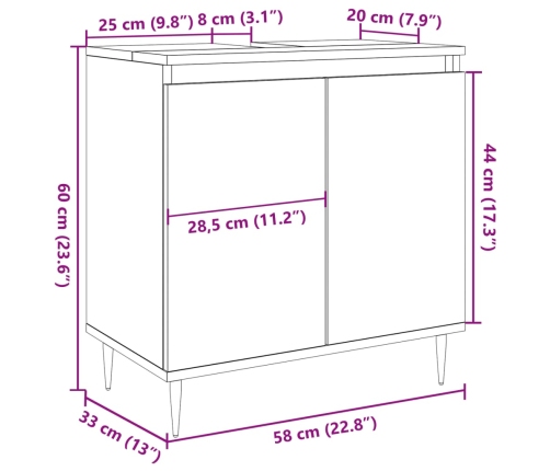 Armario de baño madera de ingeniería gris hormigón 58x33x60 cm