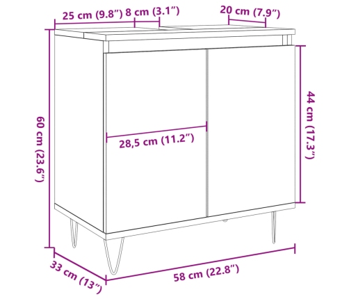 Armario de baño madera de ingeniería envejecida 58x33x60 cm