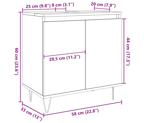 Armario de baño madera de ingeniería roble artisan 58x33x60 cm