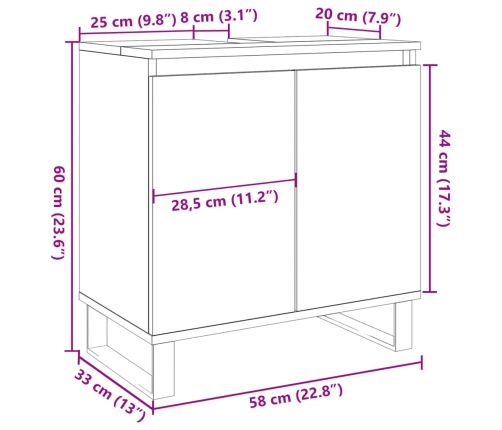 Armario de baño madera de ingeniería gris hormigón 58x33x60 cm