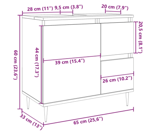 Armario de baño madera contrachapada gris hormigón 65x33x60 cm