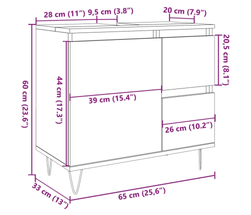 Mueble de lavabo madera de ingeniería roble artisan 65x33x60 cm