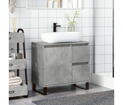 Mueble de lavabo madera ingeniería gris hormigón 65x33x60 cm