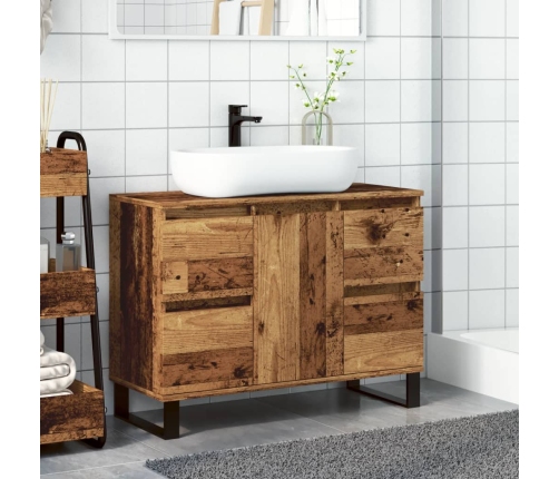 Mueble de lavabo madera de ingeniería envejecida 80x33x60 cm