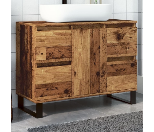 Mueble de lavabo madera de ingeniería envejecida 80x33x60 cm