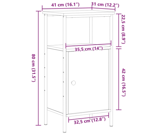 Mesita de noche madera ingeniería madera envejecida 41x31x80 cm