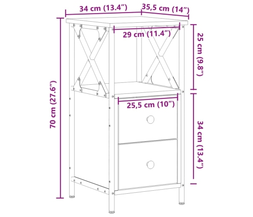 Mesita de noche madera ingeniería envejecida 34x35,5x70 cm