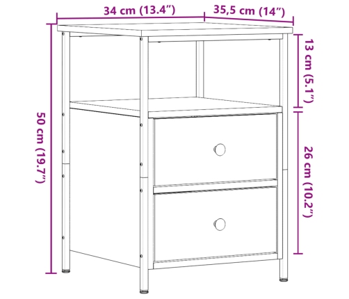 Mesita de noche madera de ingeniería envejecida 34x35,5x50 cm