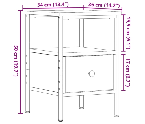 Mesita de noche madera de ingeniería envejecida 34x36x50 cm