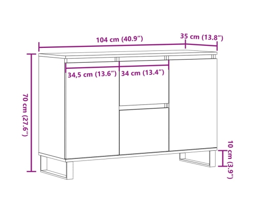 Aparador de madera de ingeniería envejecida 104x35x70 cm