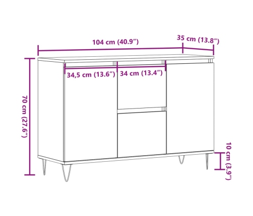 Aparador de madera de ingeniería envejecida 104x35x70 cm