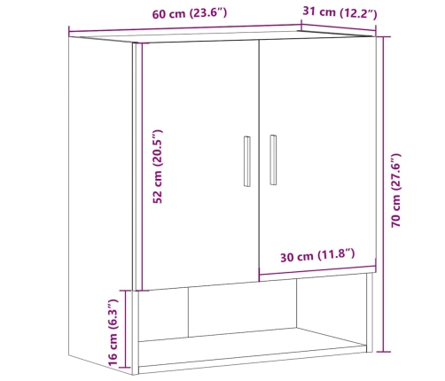 Armario de pared madera de ingeniería madera vieja 60x31x70 cm