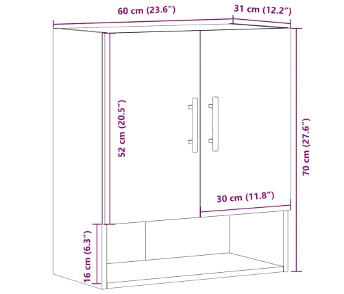 Armario de pared madera de ingeniería madera vieja 60x31x70 cm