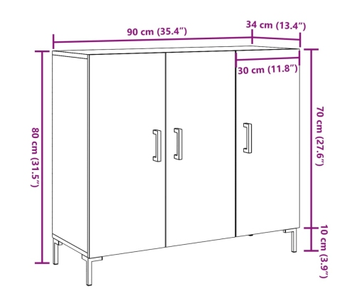 Aparador de madera de ingeniería envejecido 90x34x80 cm