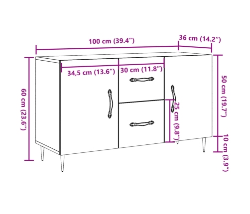 Aparador de madera de ingeniería envejecida 100x36x60 cm