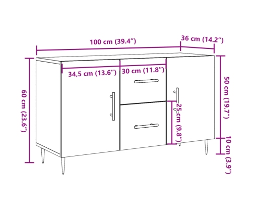 Aparador de madera de ingeniería envejecida 100x36x60 cm