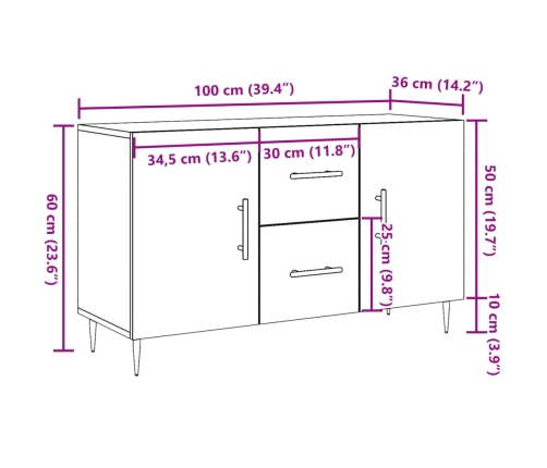 Aparador de madera de ingeniería roble artisan 100x36x60 cm