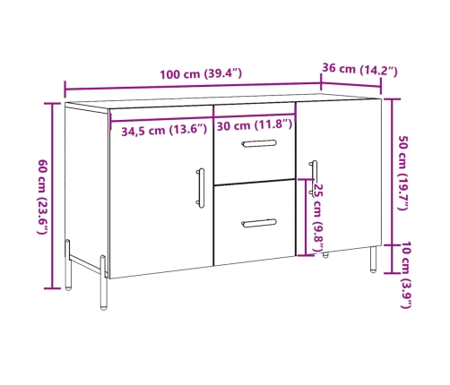 Aparador de madera de ingeniería envejecida 100x36x60 cm