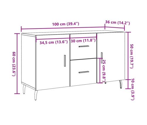 Aparador de madera de ingeniería envejecida 100x36x60 cm