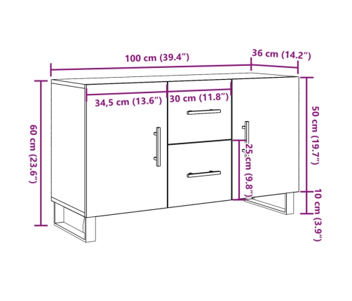 Aparador de madera de ingeniería envejecida 100x36x60 cm