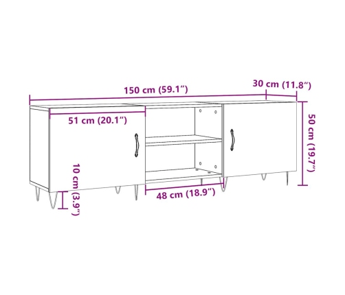 Mueble de TV madera de ingeniería envejecida 150x30x50 cm