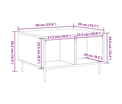 Mesa de centro madera de ingeniería roble artisan 60x50x36,5 cm