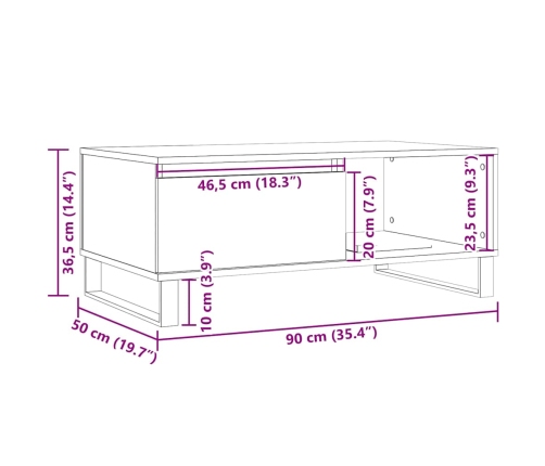 Mesa de centro madera de ingeniería envejecida 90x50x36,5 cm