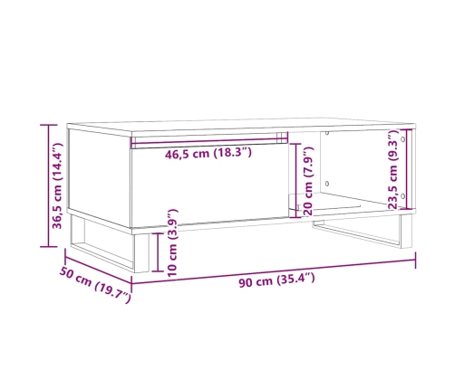 Mesa de centro madera de ingeniería roble artisan 90x50x36,5 cm