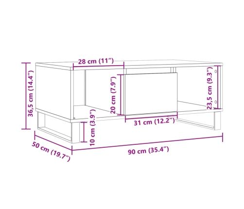 Mesa de centro madera de ingeniería envejecida 90x50x36,5 cm