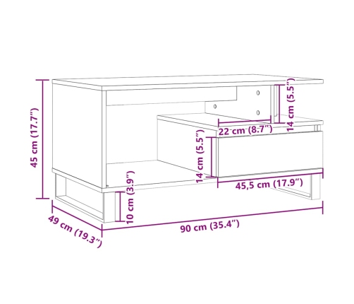 Mesa de centro madera ingeniería madera envejecida 90x49x45 cm