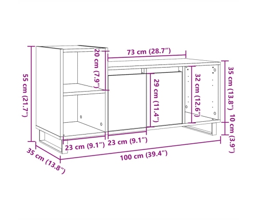 Mueble para TV madera ingeniería madera envejecida 100x35x55 cm