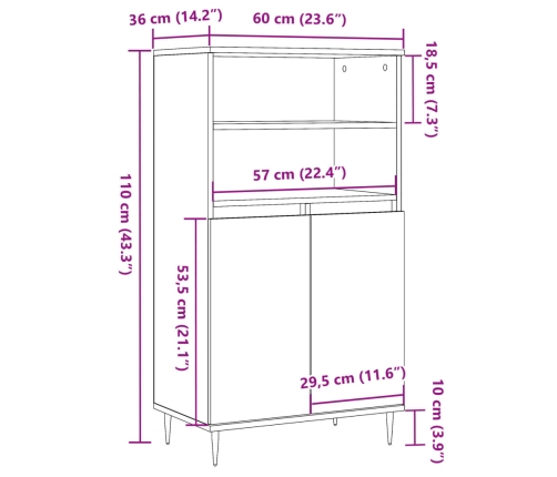 Aparador alto madera de ingeniería envejecida 60x36x110 cm