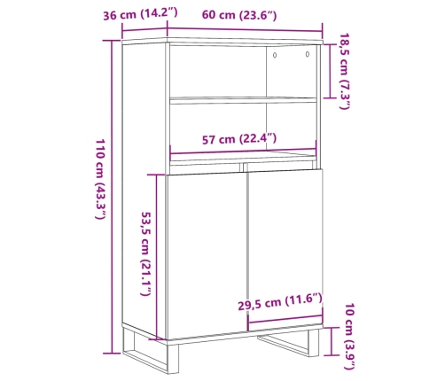 Aparador alto madera de ingeniería envejecida 60x36x110 cm