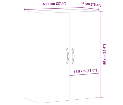 Armario de pared madera de ingeniería envejecida 69,5x34x90 cm