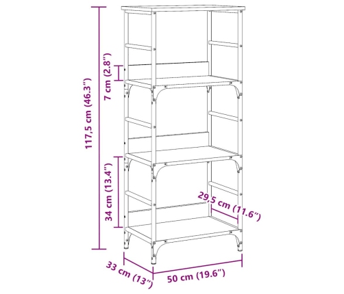 Estantería madera ingeniería madera envejecida 50x33x117,5 cm