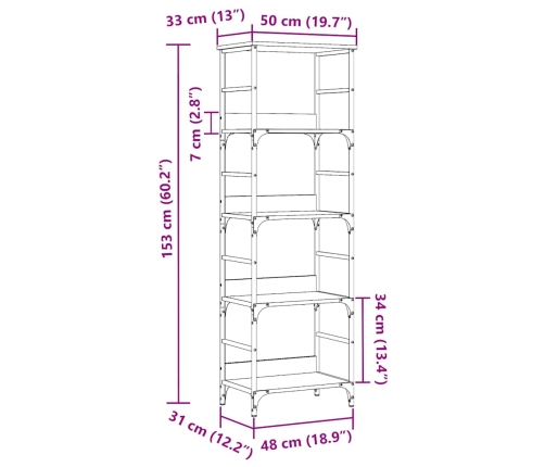 Estantería de madera ingeniería madera envejecida 50x33x153 cm